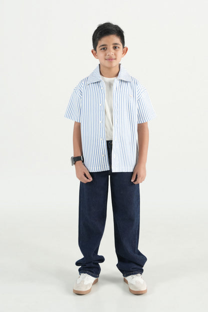 Summer Strip Button Down Shirt- White