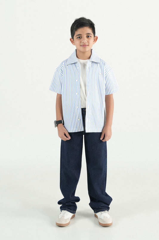 Summer Strip Button Down Shirt- White