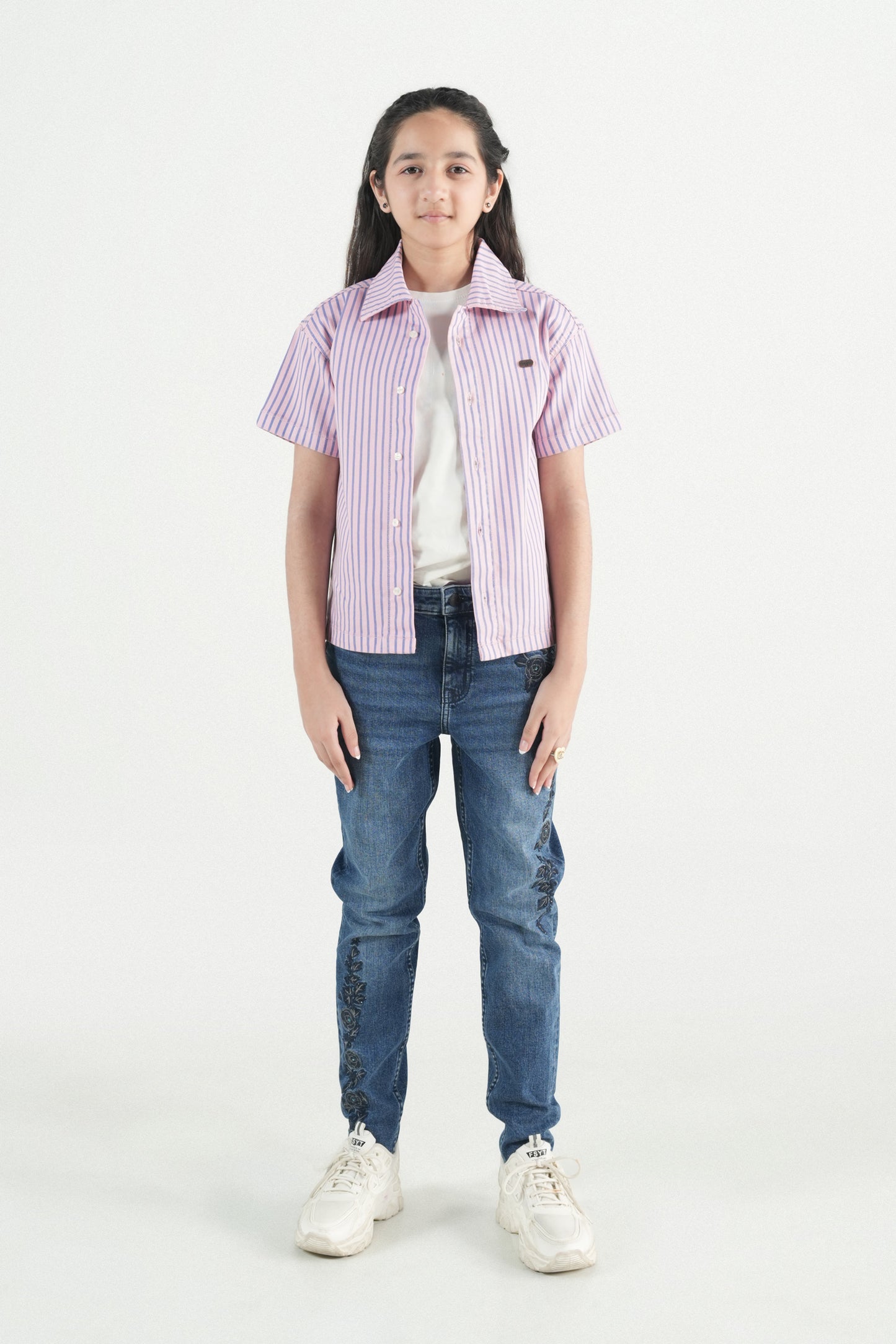 Button Down  Summer Stripe Shirt-Pink