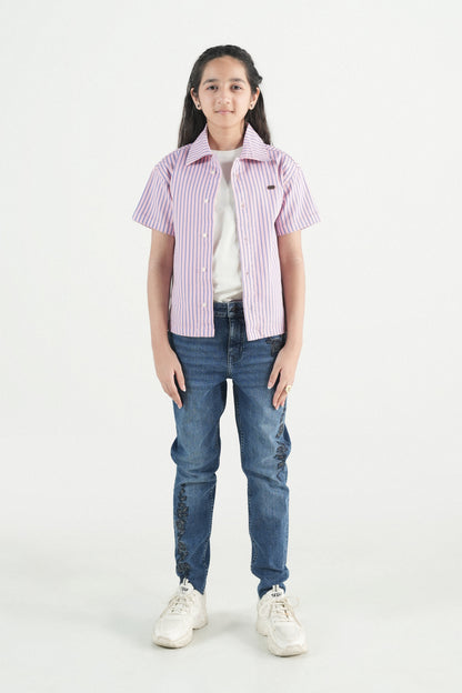 Button Down  Summer Stripe Shirt-Pink