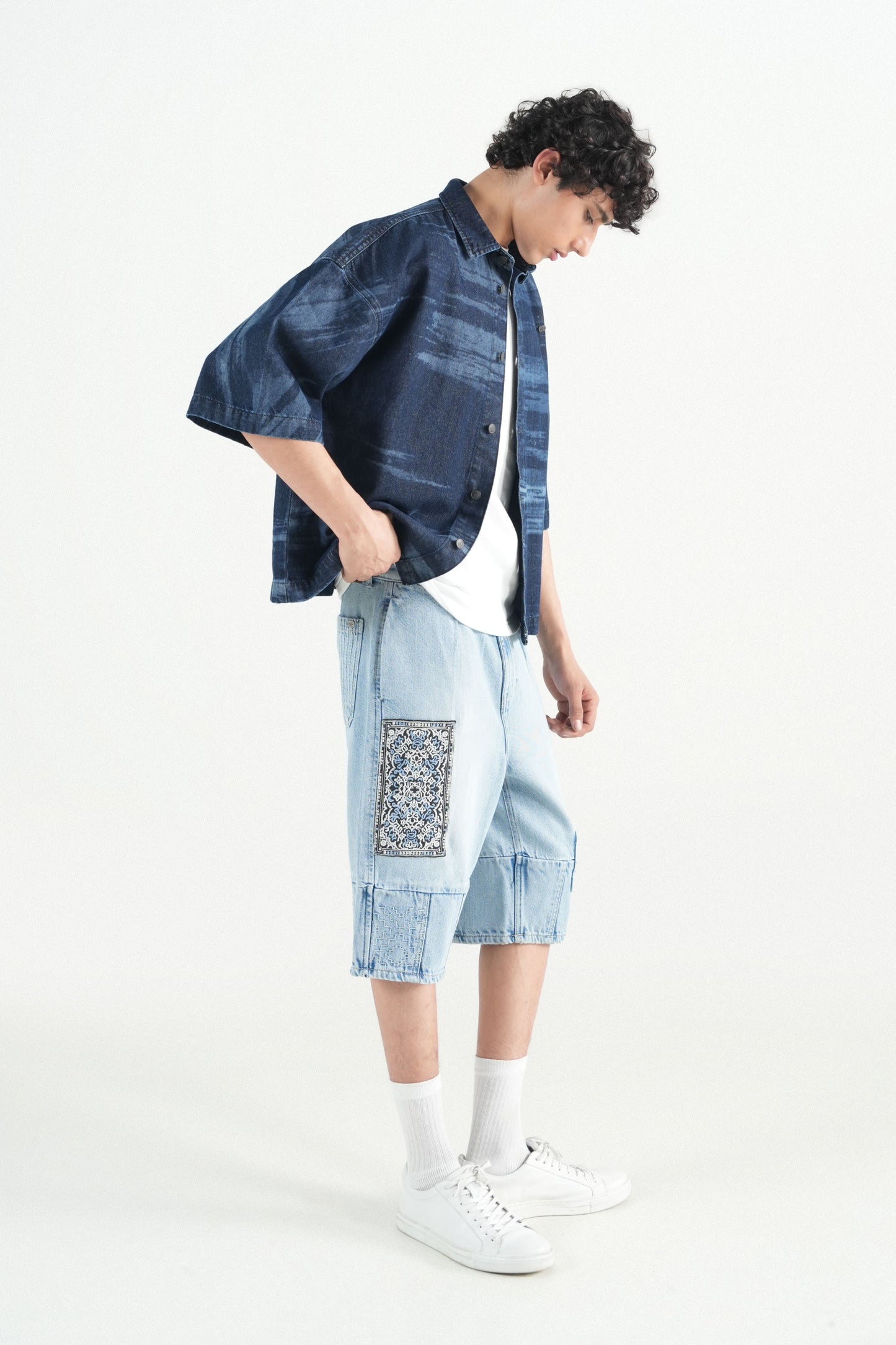 Dark Indigo Button Down Over Size Shirt