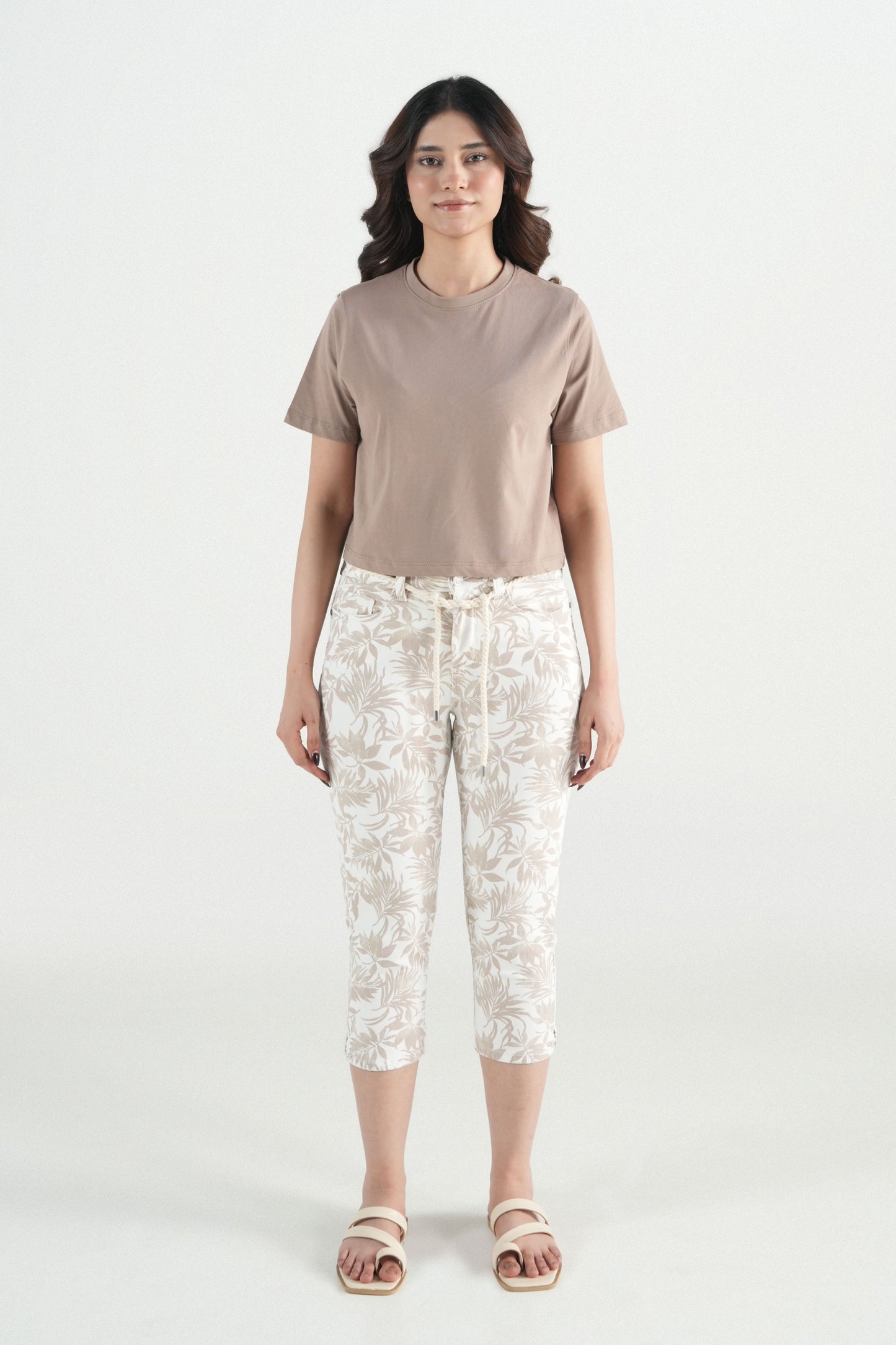 Stone Leaf Printed Stretch Capri