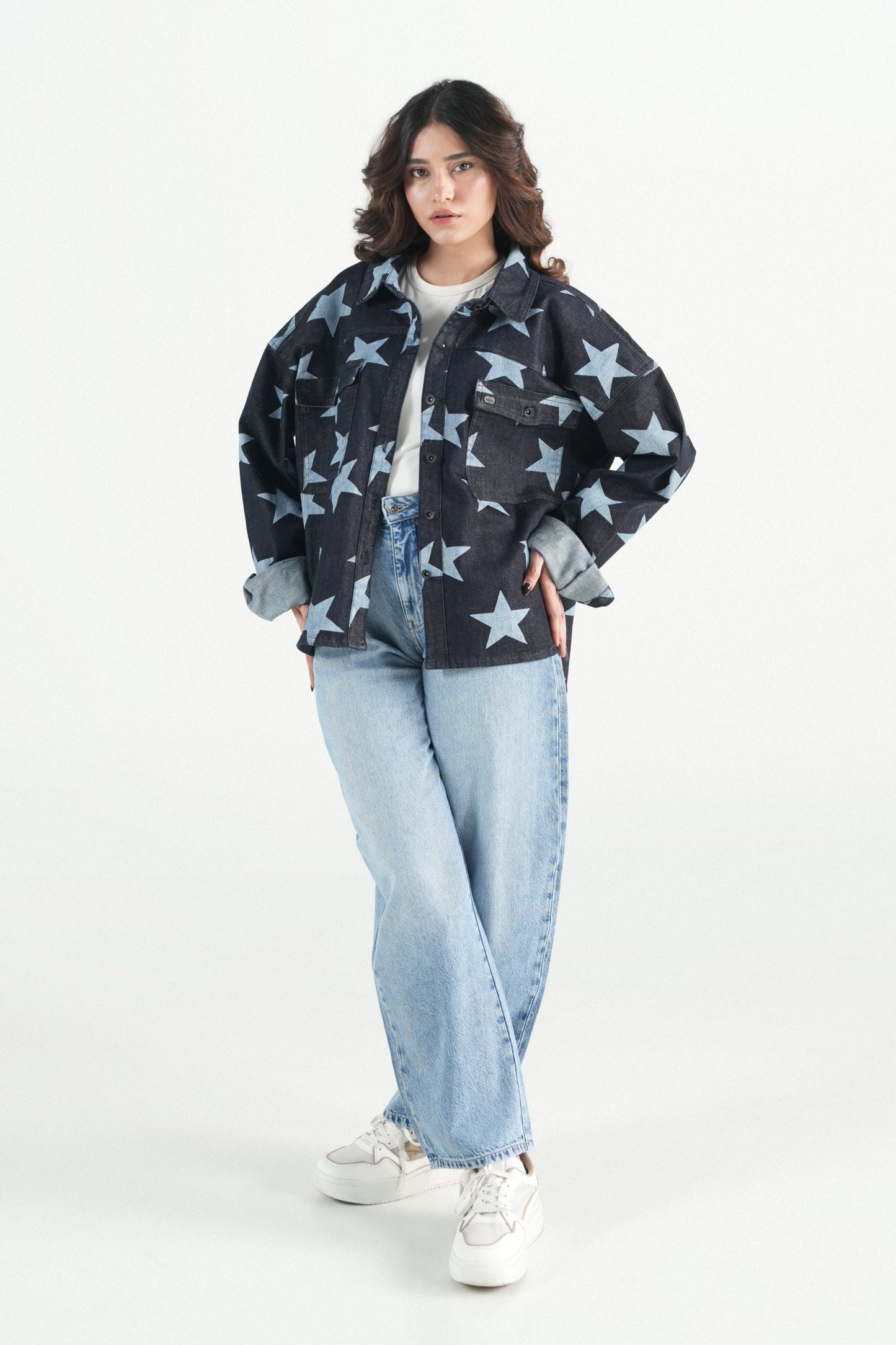 Oversized Star Dark Wash Shacket