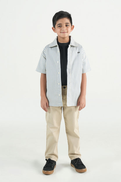 Summer Strip Button Down Shirt-Off White