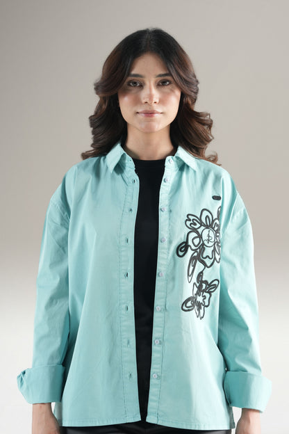 Abstact Floral Embrioded Light Green Shirt