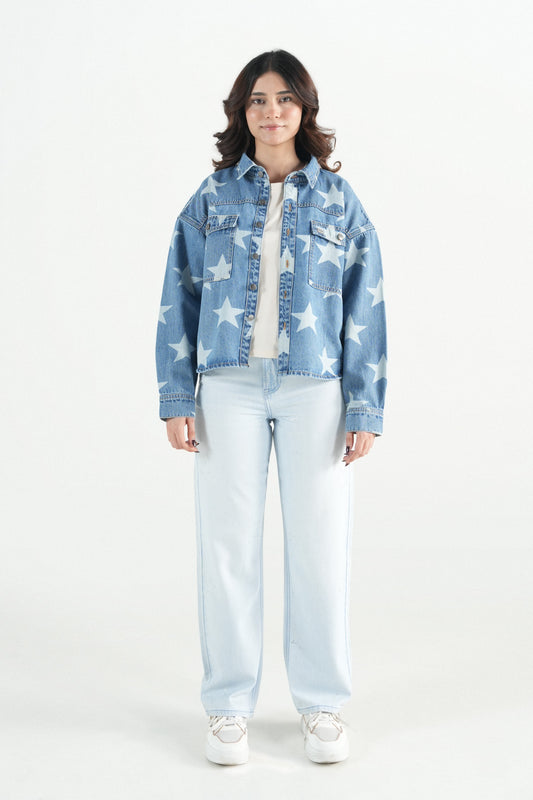 Oversized Star Light Wash Shacket