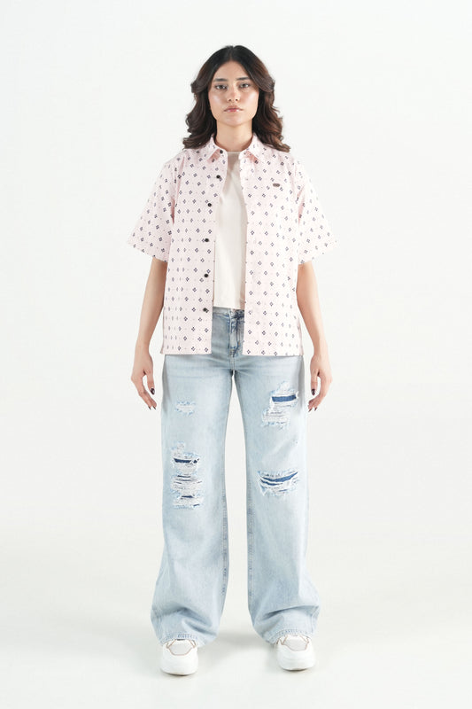 Hawaiian Floral Printed  Light Pink Shirt