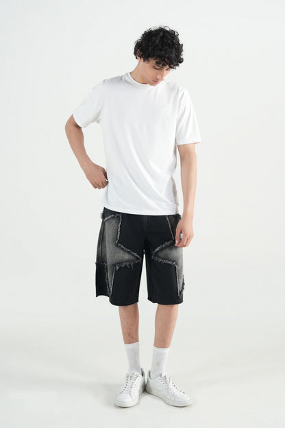 Star Patched Washed Jorts