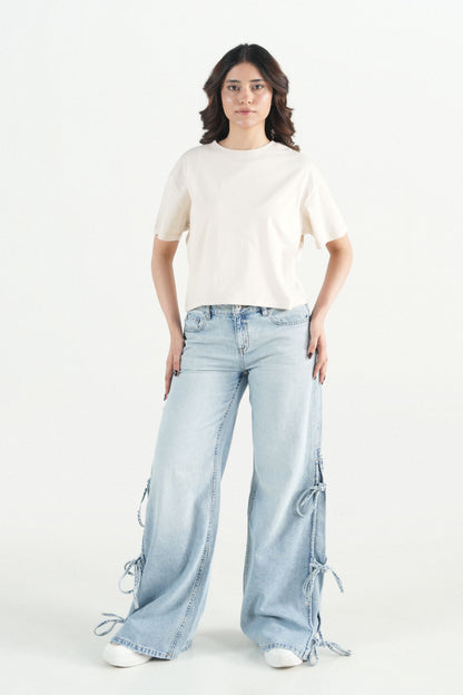 Wide Leg Jeans With Side Bow