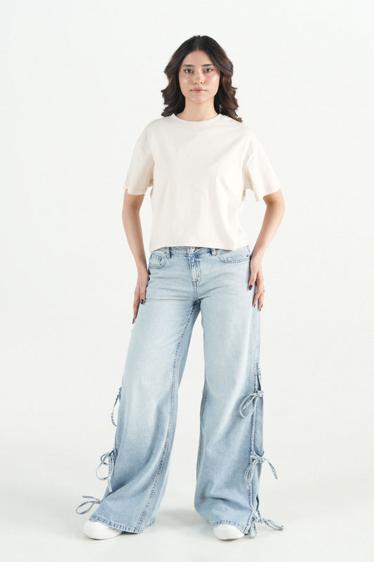 Wide Leg Jeans With Side Bow