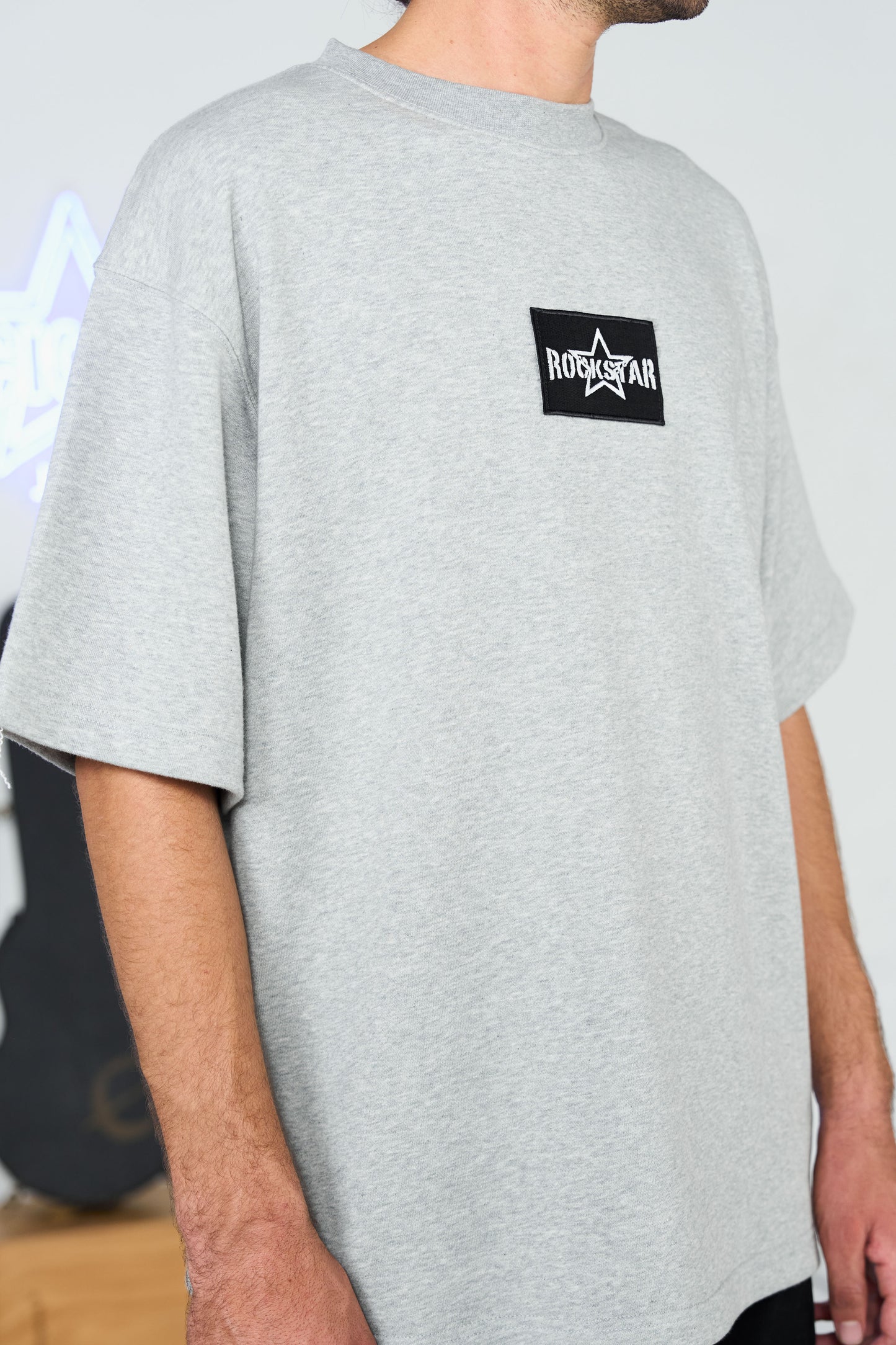 Drop Shoulder Grey Tee shop at rockstar jeans