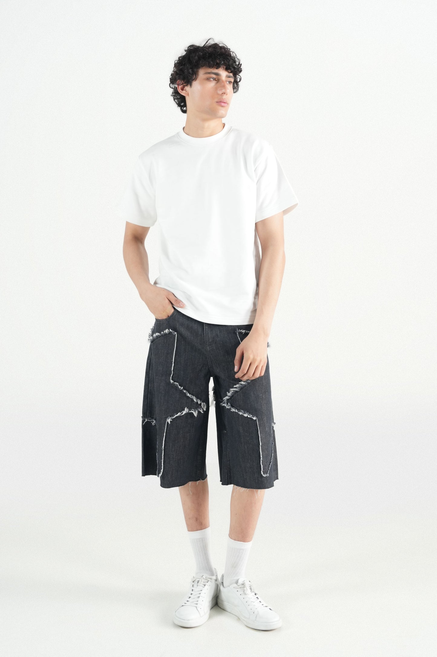 Star Patch Jorts Grey