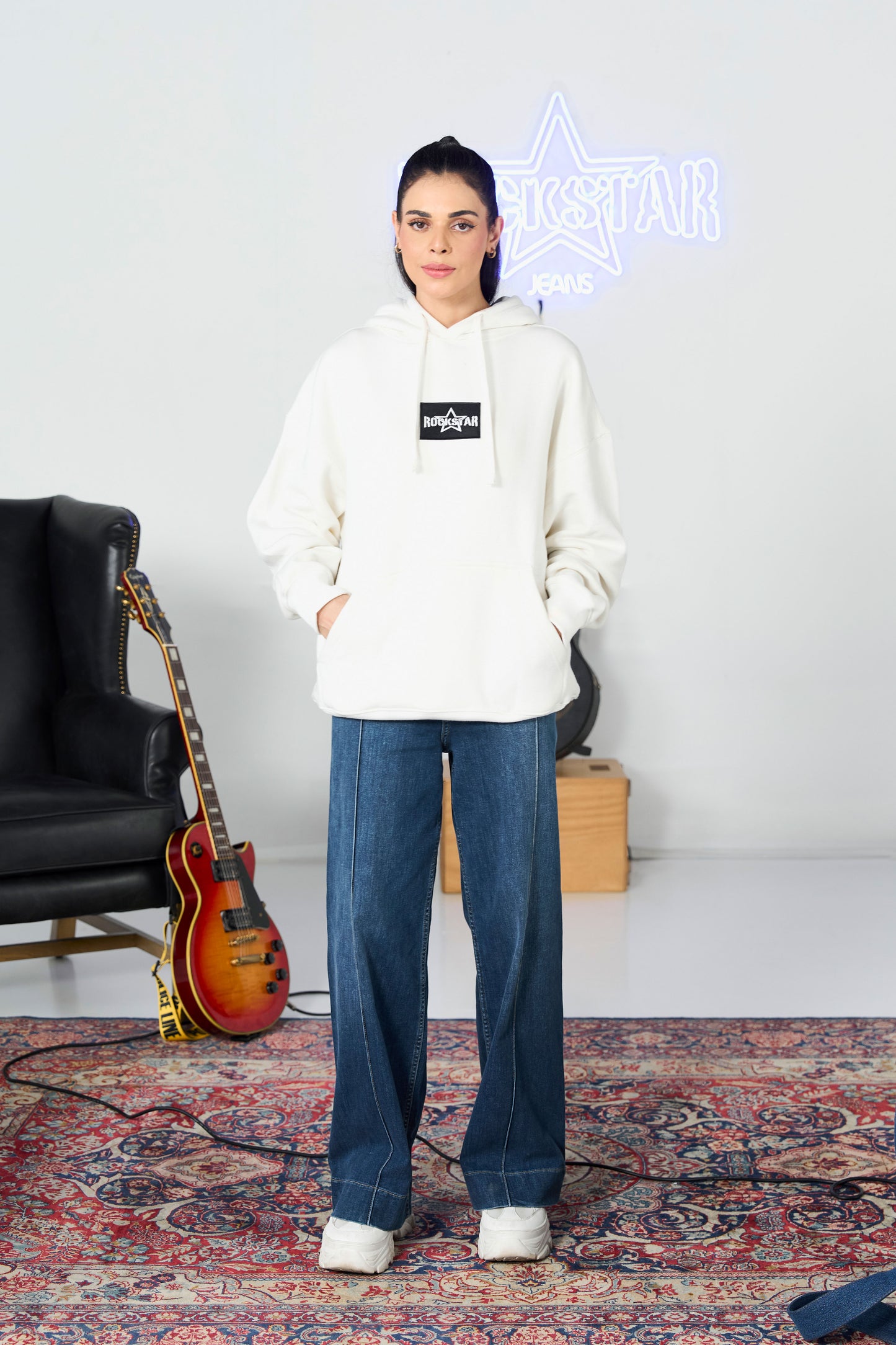 Oversized White Hoodie shop at Rockstar Jeans