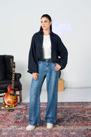 Dark Blue Balloon Bomber Jacket