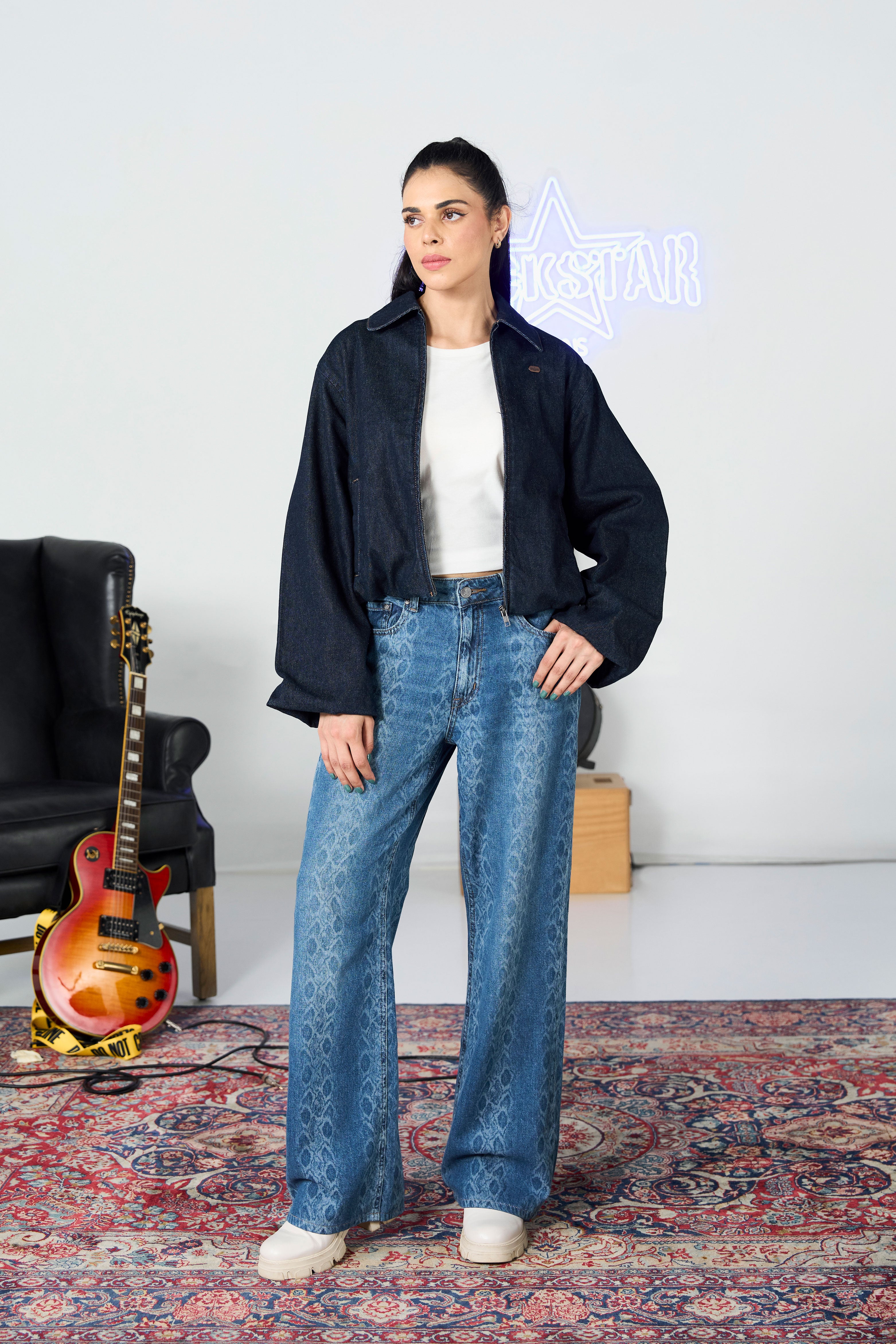 Dark Blue Balloon Bomber Jacket