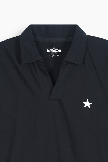 Relaxed V-Neck Polo Black