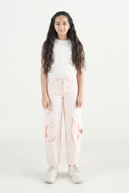 Heart-Embroidered Cargo Pants