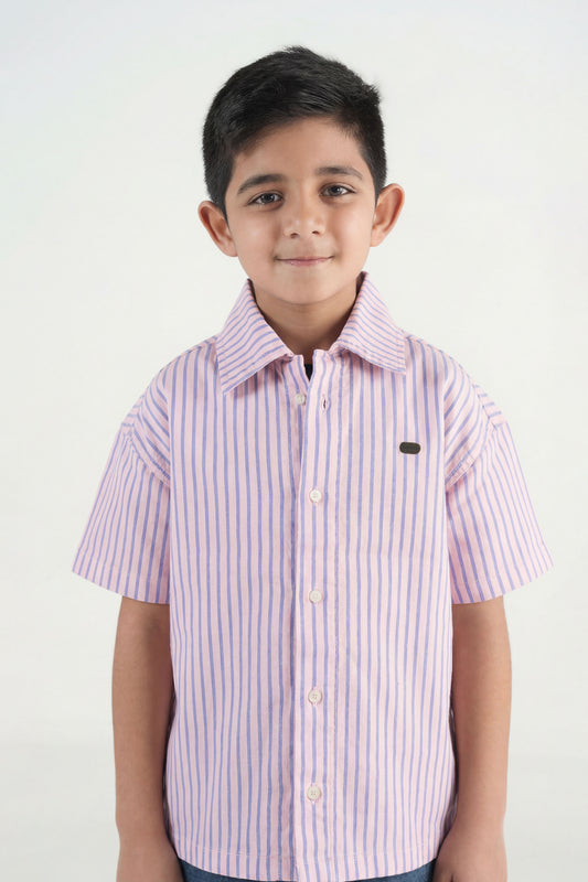 Summer Stripe Button Down Shirt- Pink