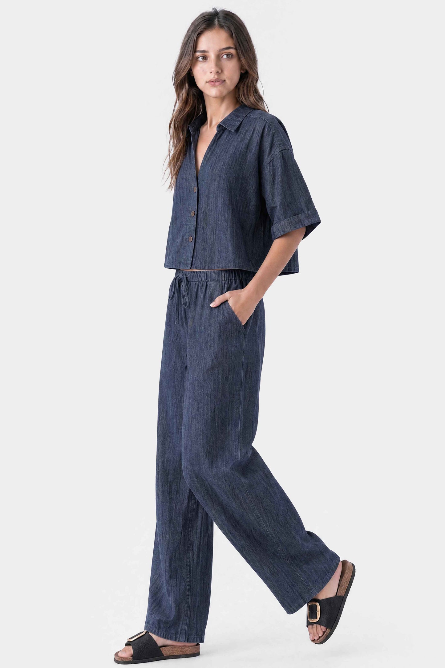 Relaxed Drape Denim Shirt Dark Blue