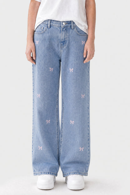 Mom Fit Embroidery Baggy Jeans