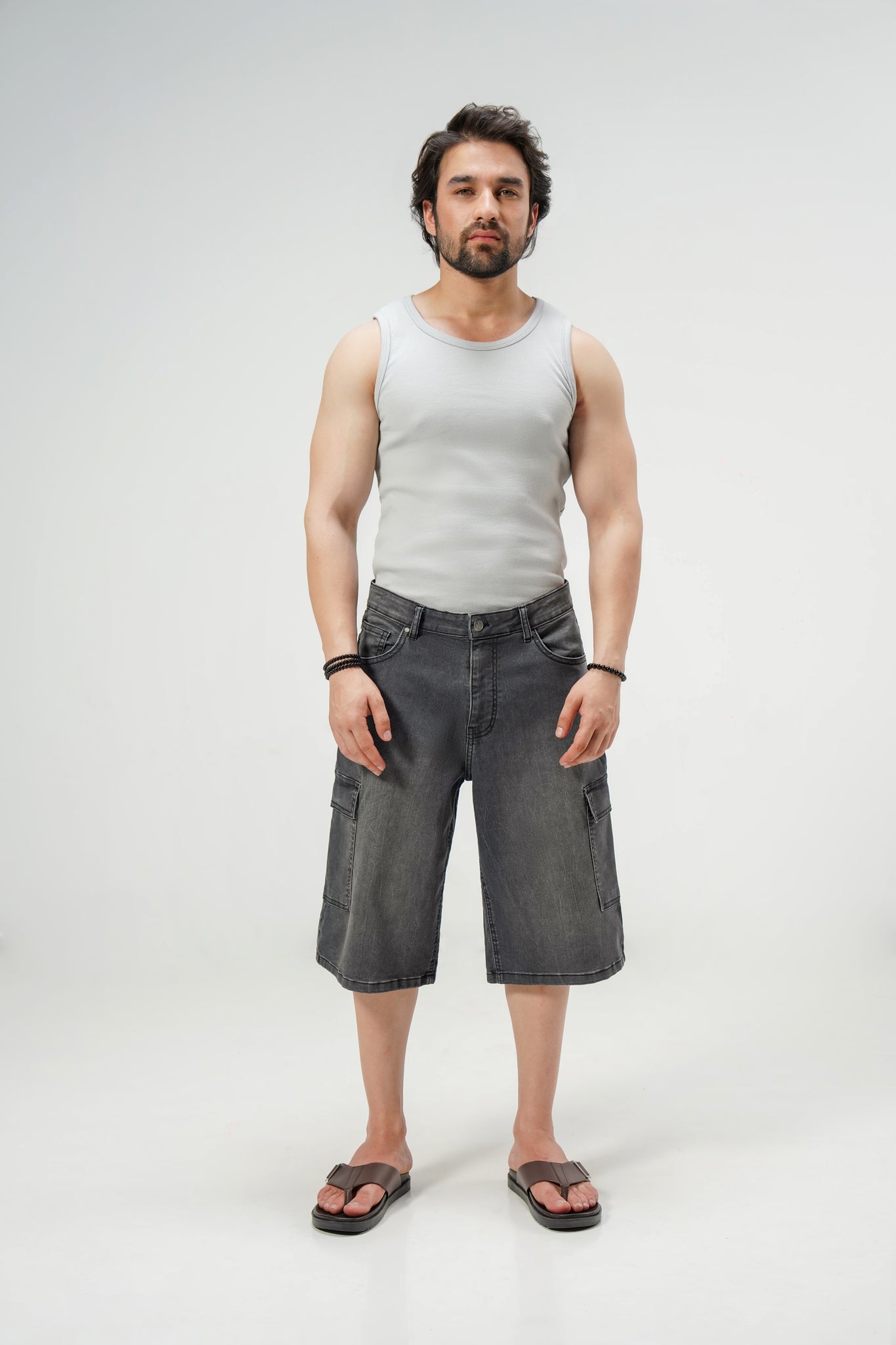 Grey Cargo Denim Jorts shop at Rockstar Jeans