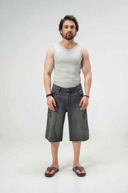 Grey Cargo Denim Jorts shop at Rockstar Jeans