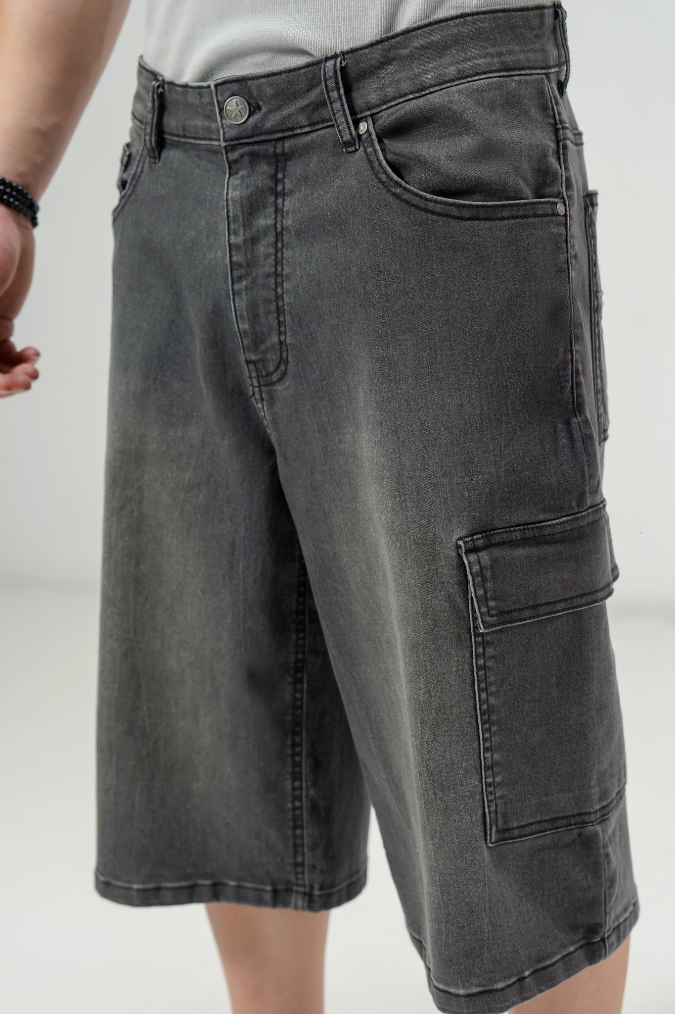 Grey Cargo Denim Jorts shop at Rockstar Jeans