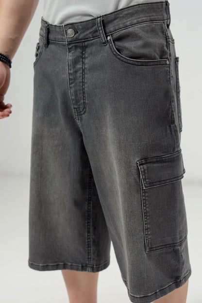 Grey Cargo Denim Jorts shop at Rockstar Jeans