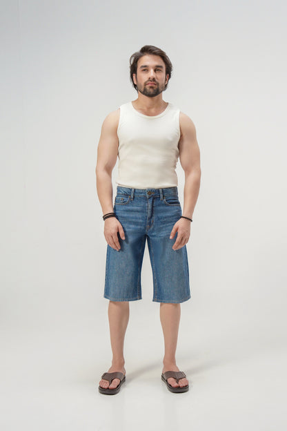 Dark Blue Baggy Denim Shorts shop at rockstar jeans