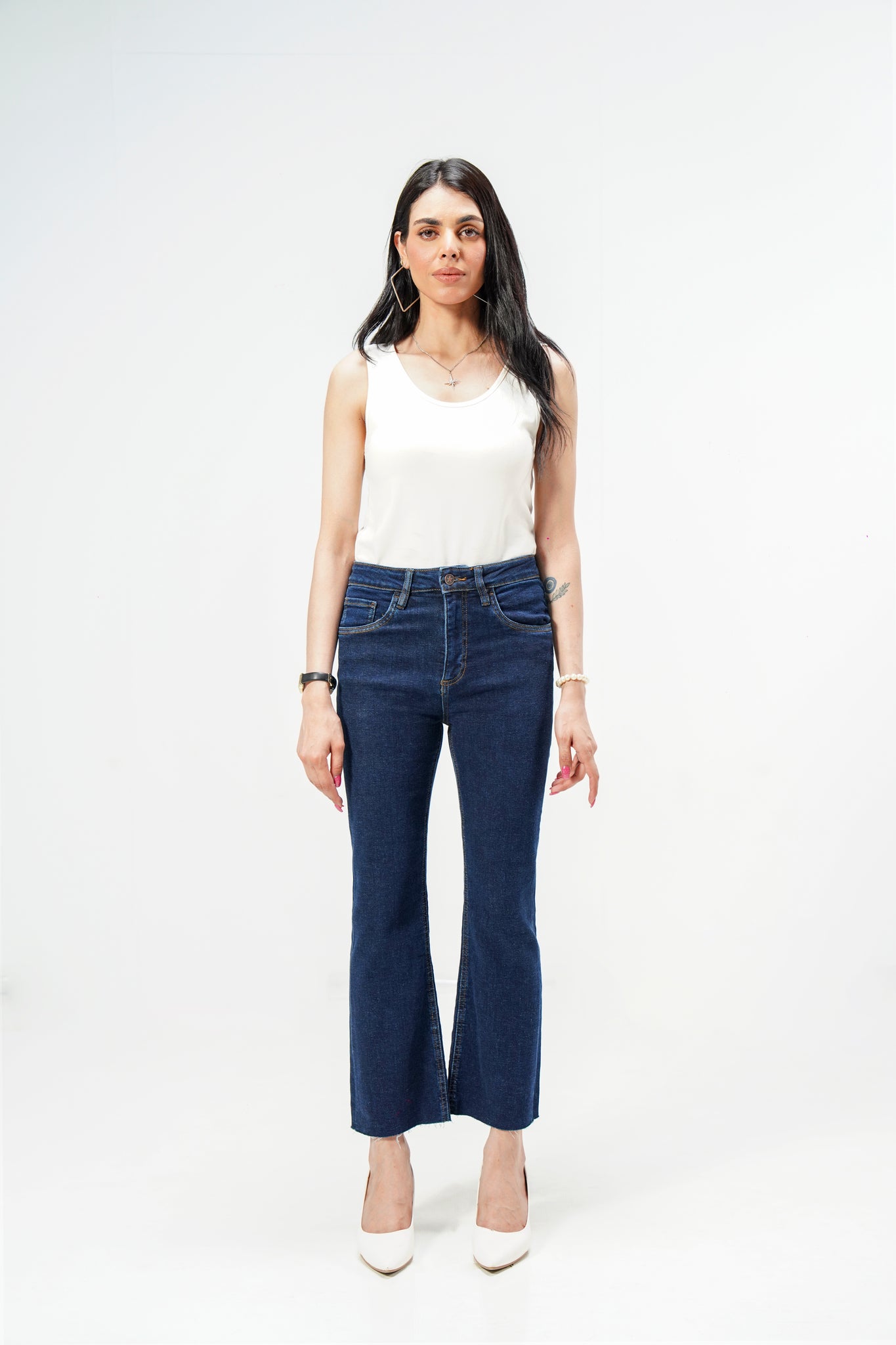 Dark Cropped Flare Jeans