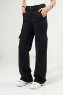 High Rise Wide Leg Cargo Black