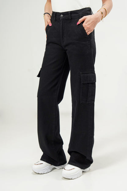 High Rise Wide Leg Cargo Black
