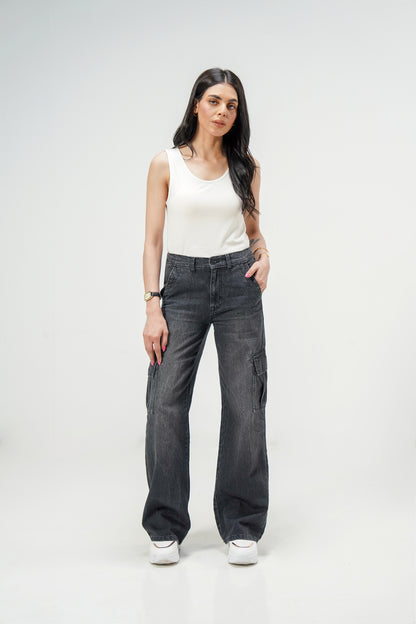 High Rise Wide Leg Cargo Grey shop at Rockstar Jeans