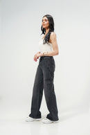 High Rise Wide Leg Cargo Grey