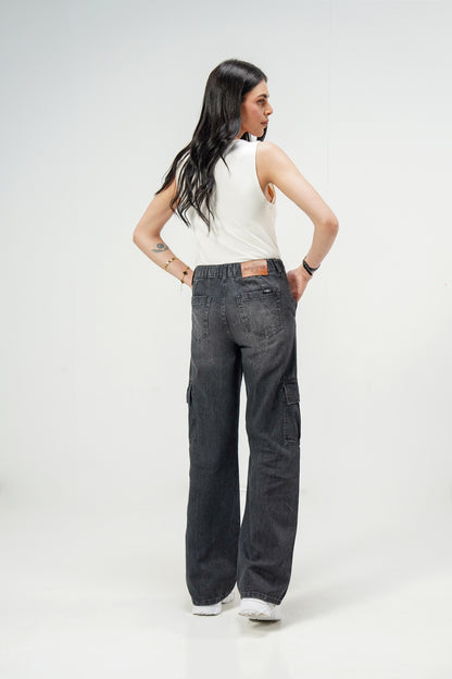 High Rise Wide Leg Cargo Grey shop at Rockstar Jeans