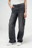 High Rise Wide Leg Cargo Grey
