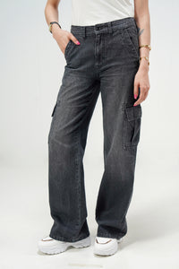 High Rise Wide Leg Cargo Grey