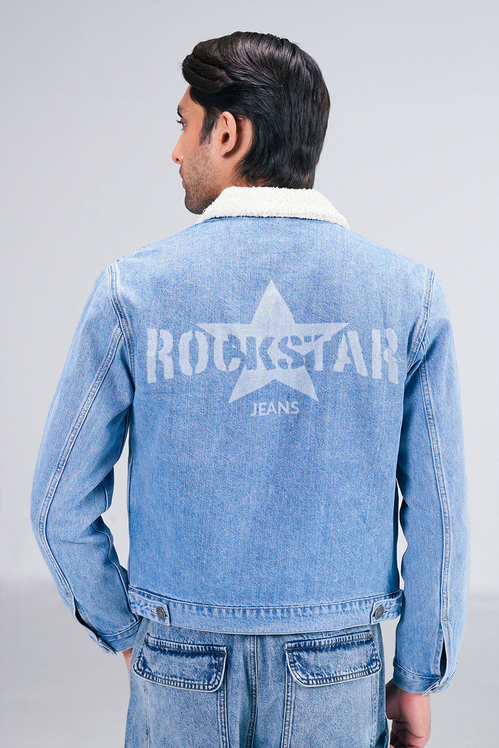 Light Denim Jacket With Sherpa shop at Rockstar Jeans