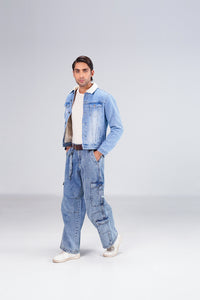 Light Denim Jacket With Sherpa