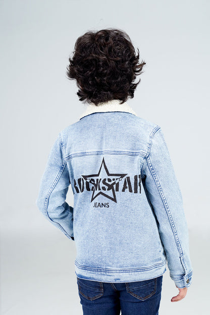 Denim Sherpa Jacket Acid Random Light Blue
