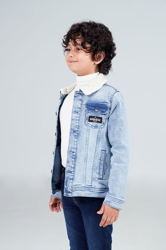 Denim Sherpa Jacket Acid Random Light Blue shop at rockstar jeans