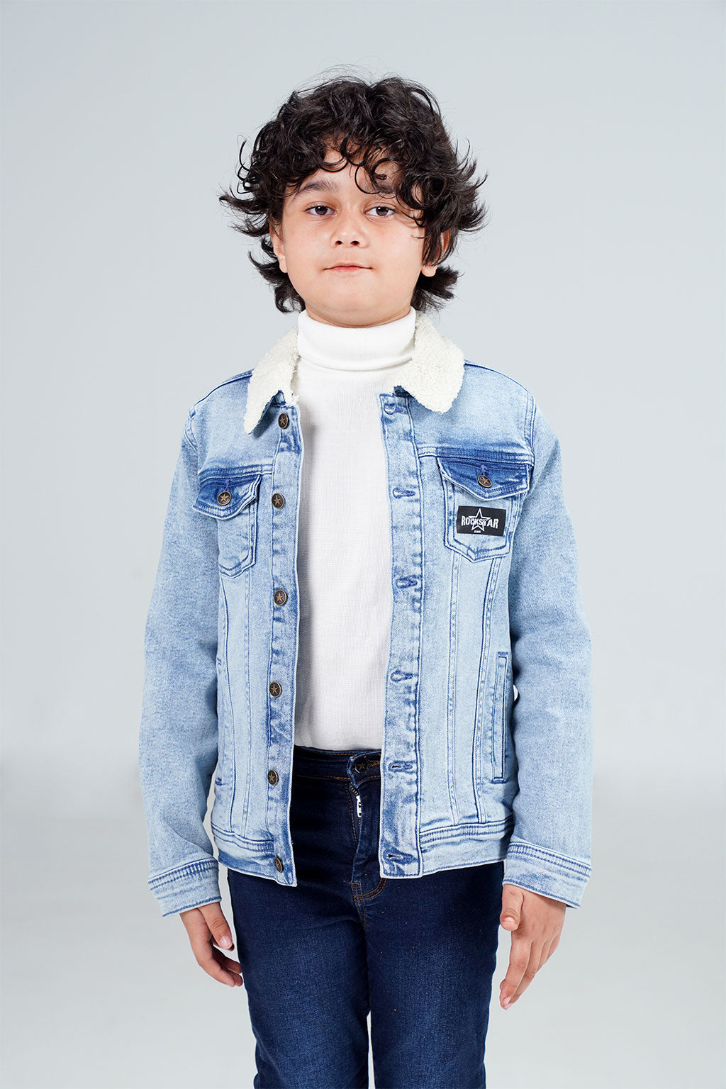 Denim Sherpa Jacket Acid Random Light Blue