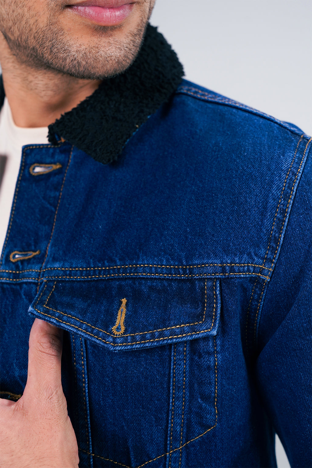 Dark Denim Jacket With Sherpa