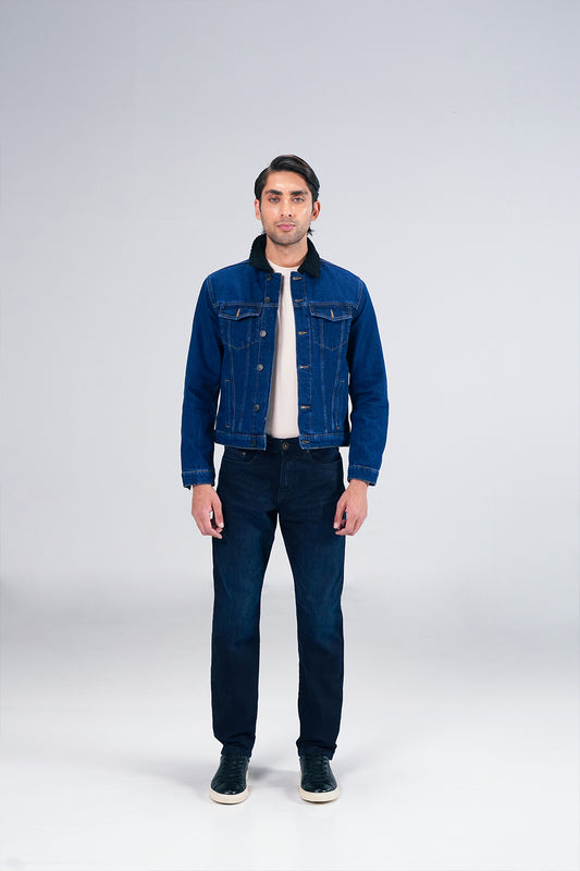 Dark Denim Jacket With Sherpa