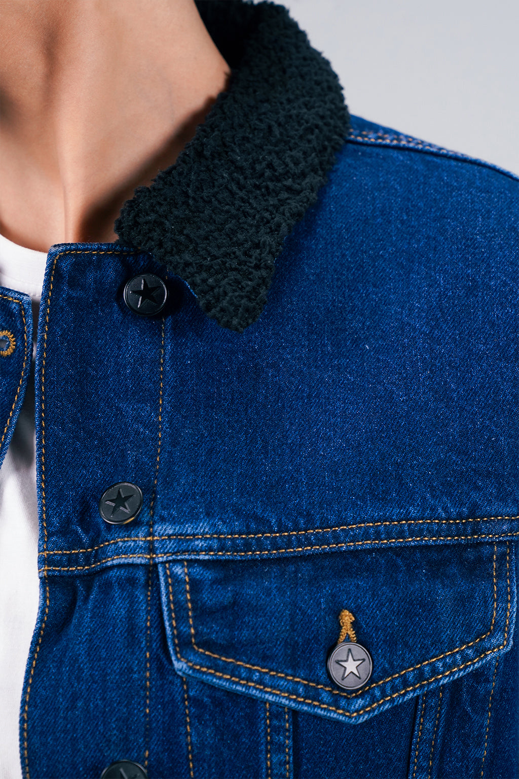 Dark Denim Jacket With Sherpa