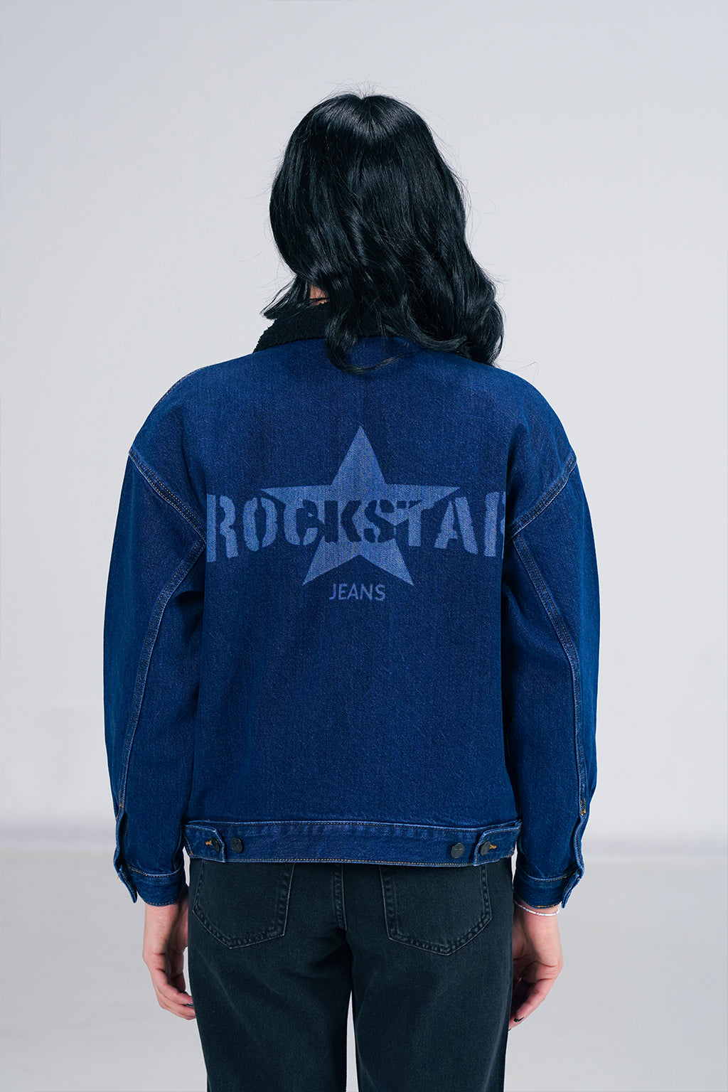Dark Denim Jacket With Sherpa shop at Rockstar Jeans