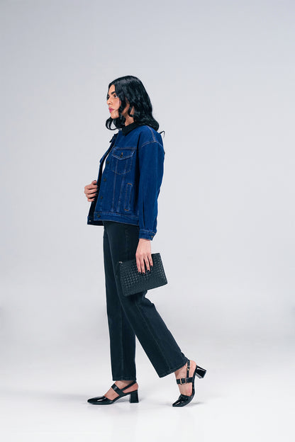 Dark Denim Jacket With Sherpa shop at Rockstar Jeans