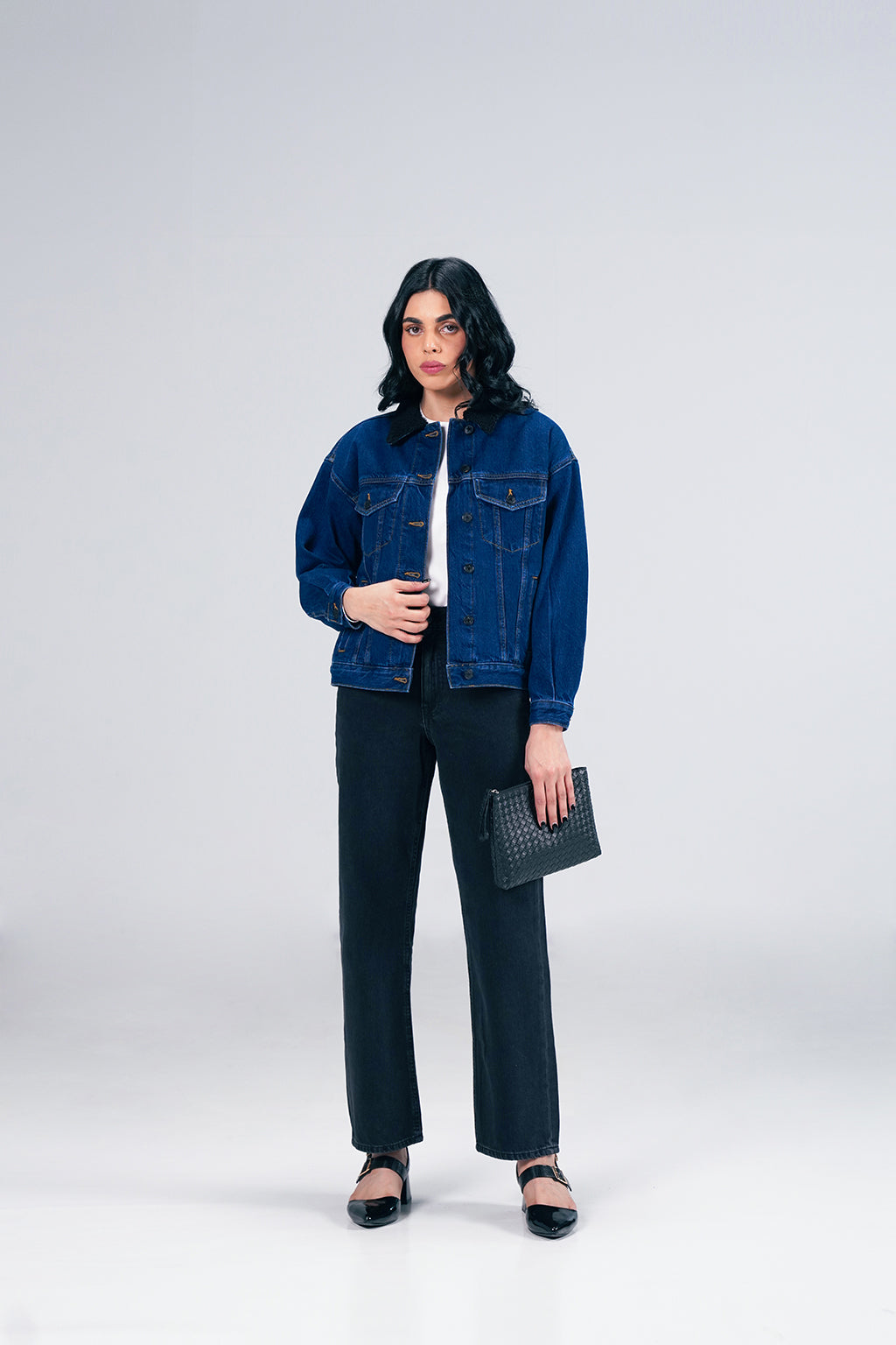 Dark Denim Jacket With Sherpa