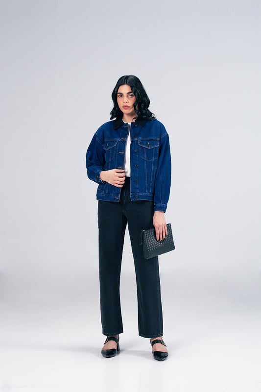 Dark Denim Jacket With Sherpa shop at Rockstar Jeans