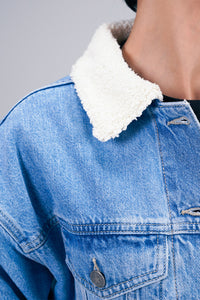 Light Denim Jacket With Sherpa